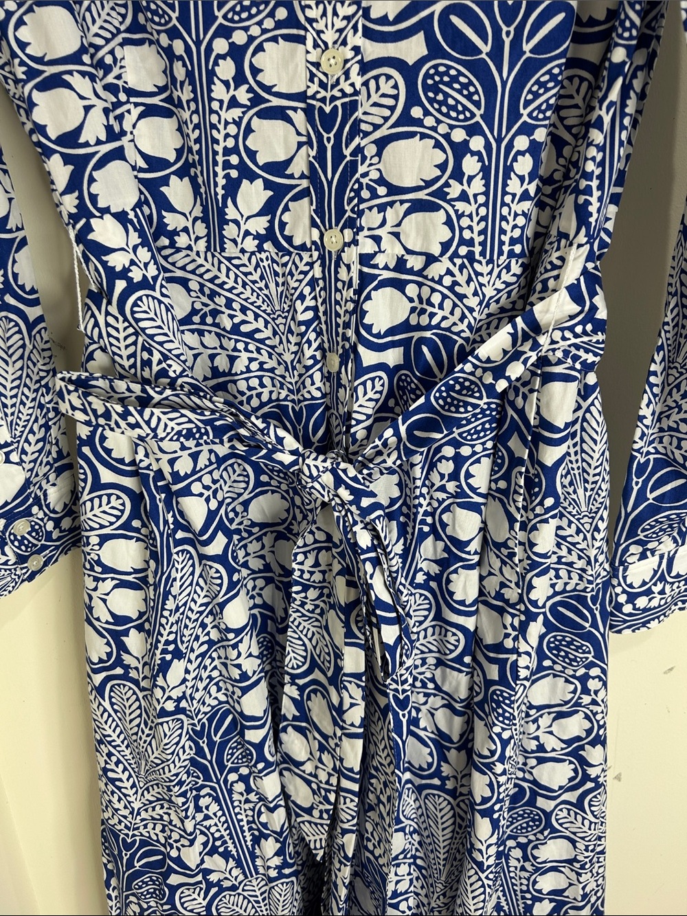 BODEN Blue Floral Long Sleeve Midi Belted Shirt Dress Size 14 - Picture 9 of 16